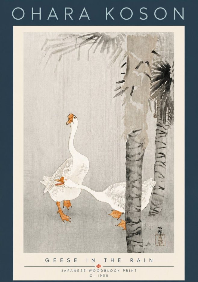 Ohara Koson Geese in the Rain No6 - Póster