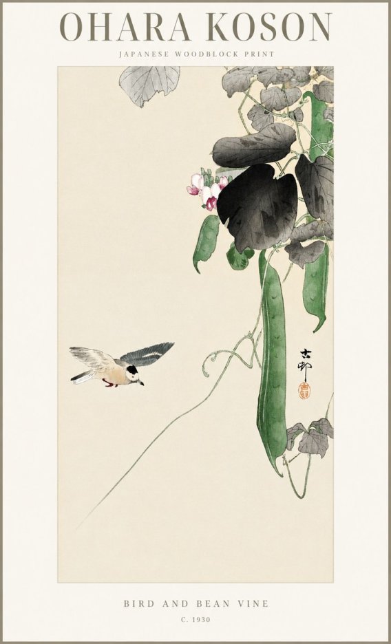 Ohara Koson Bird and Bean Vine No1 - Póster