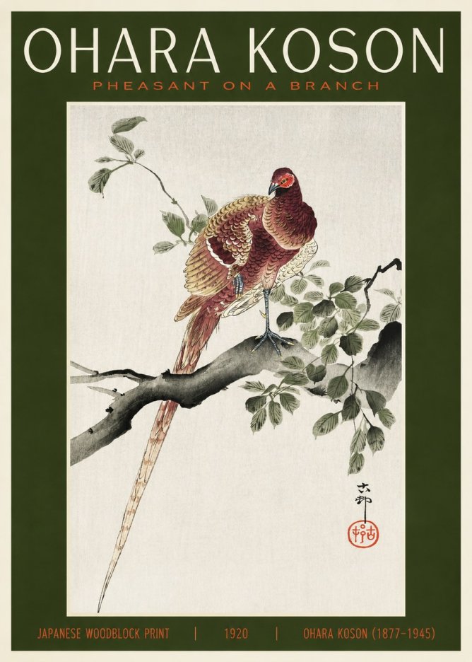 Ohara Koson Pheasant on a Branch No2 - Póster