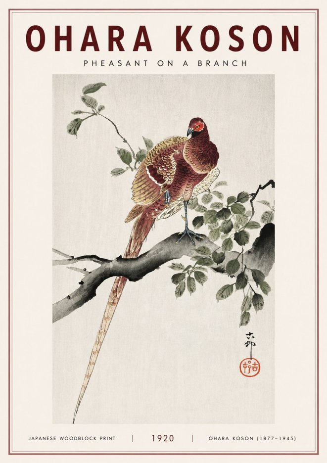 Ohara Koson Pheasant on a Branch No3 - Póster