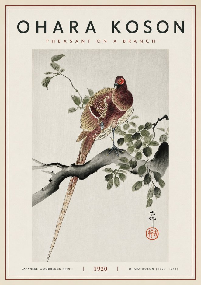 Ohara Koson Pheasant on a Branch No6 - Póster