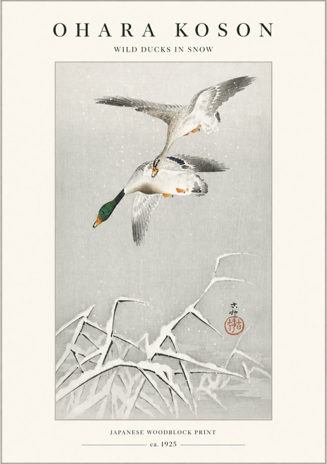 Ohara Koson Wild Ducks in Snow No1 - Póster