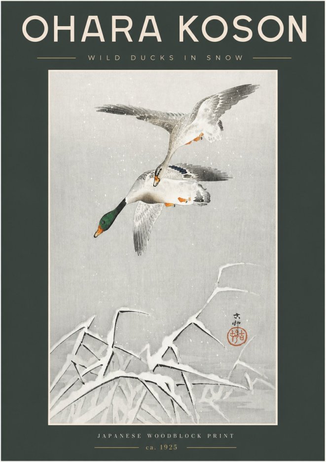 Ohara Koson Wild Ducks in Snow No2 - Póster
