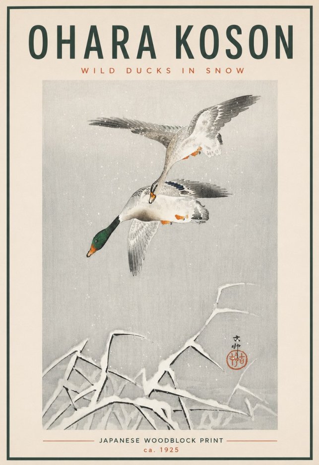Ohara Koson Wild Ducks in Snow No4 - Póster