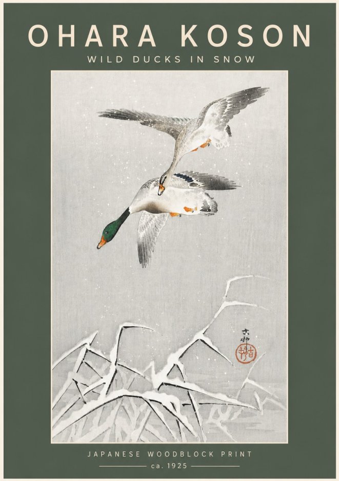 Ohara Koson Wild Ducks in Snow No5 - Póster