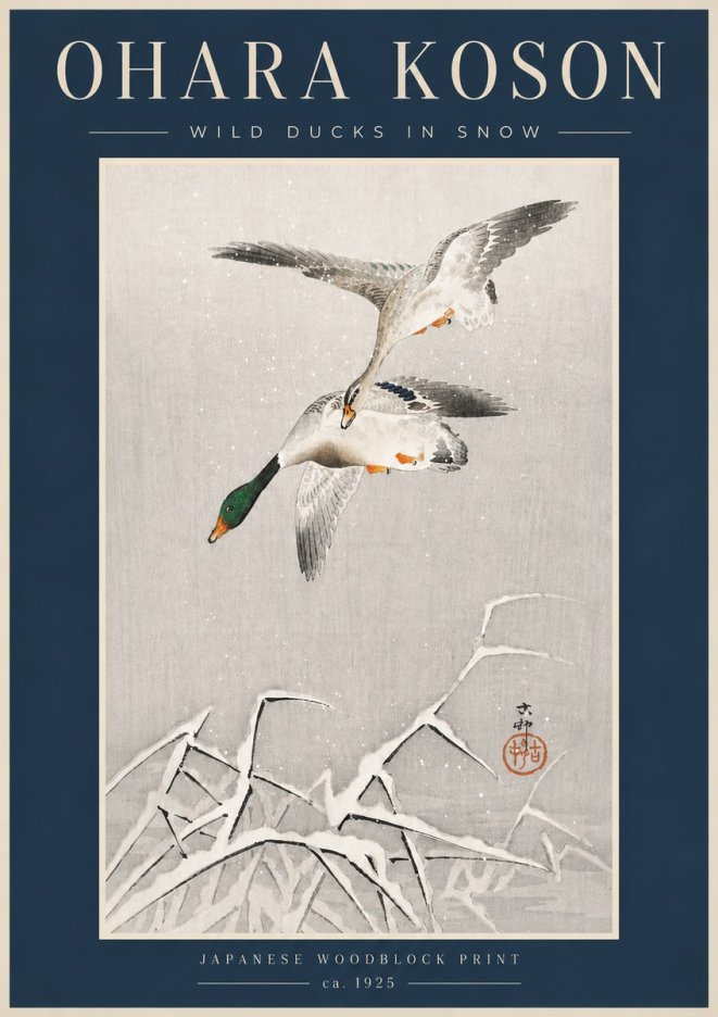 Ohara Koson Wild Ducks in Snow No6 - Póster