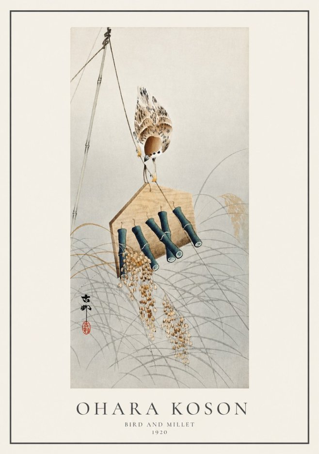 Ohara Koson Bird and Millet No1 - Póster