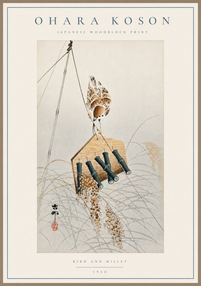 Ohara Koson Bird and Millet No3 - Póster