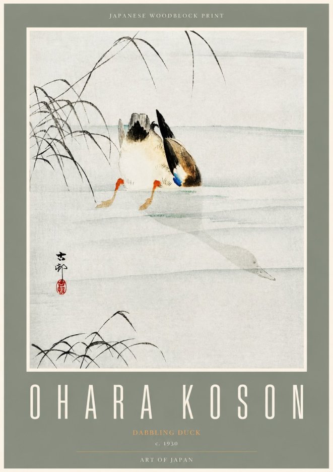 Ohara Koson Dabbling Duck No2 - Póster