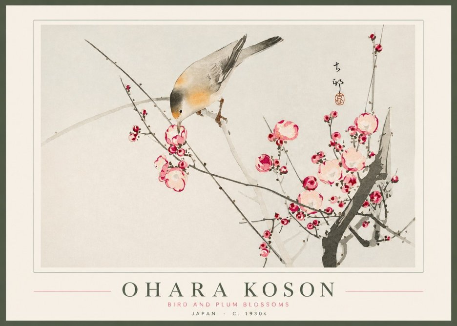 Ohara Koson Bird and Plum Blossoms No2 - Póster