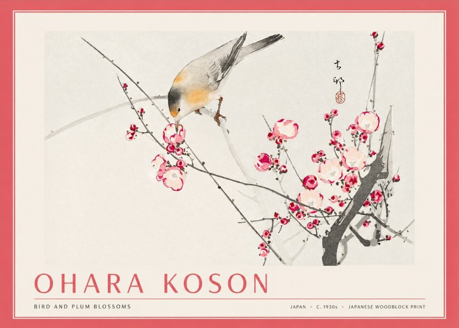 Ohara Koson Bird and Plum Blossoms No3 - Póster