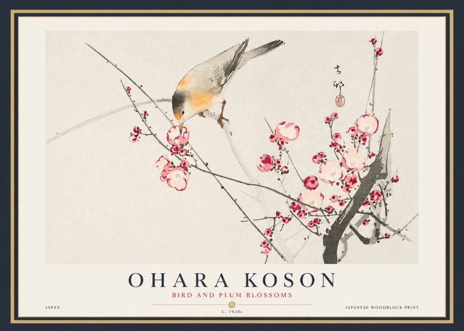 Ohara Koson Bird and Plum Blossoms No4 - Póster