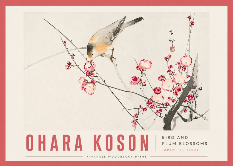 Ohara Koson Bird and Plum Blossoms No6 - Póster