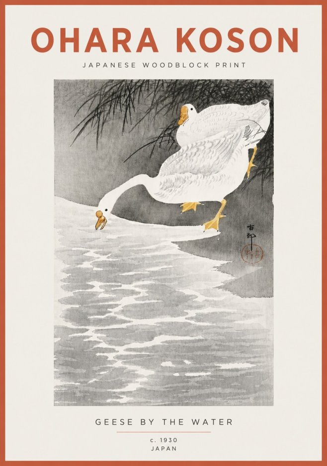 Ohara Koson Geese by the Water No4 - Póster