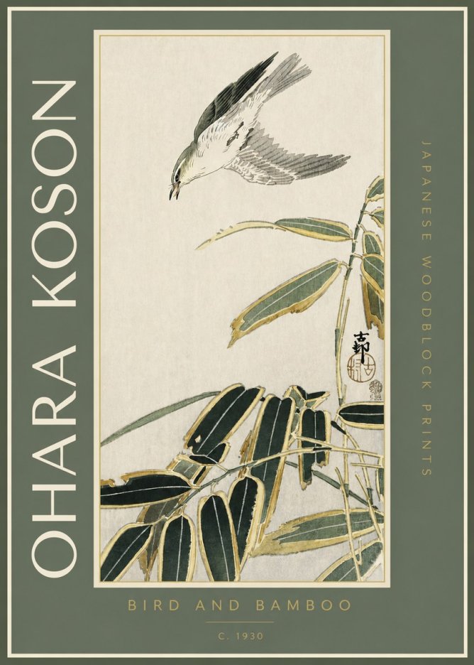 Ohara Koson Bird and Bamboo No2 - Póster