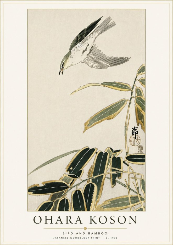 Ohara Koson Bird and Bamboo No4 - Póster