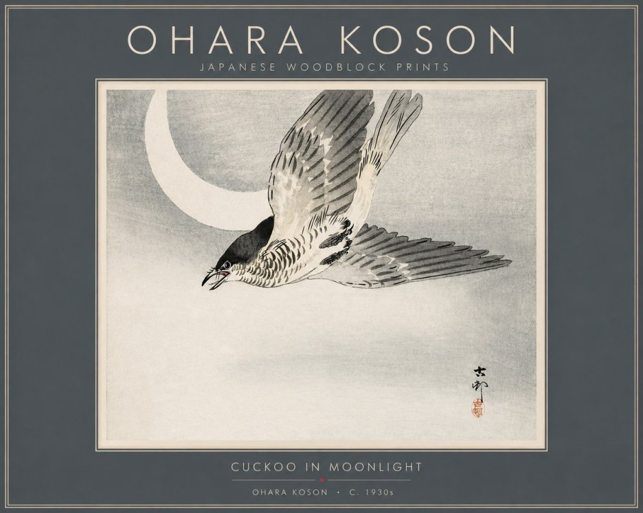 Ohara Koson Cuckoo in Moonlight No2 - Póster