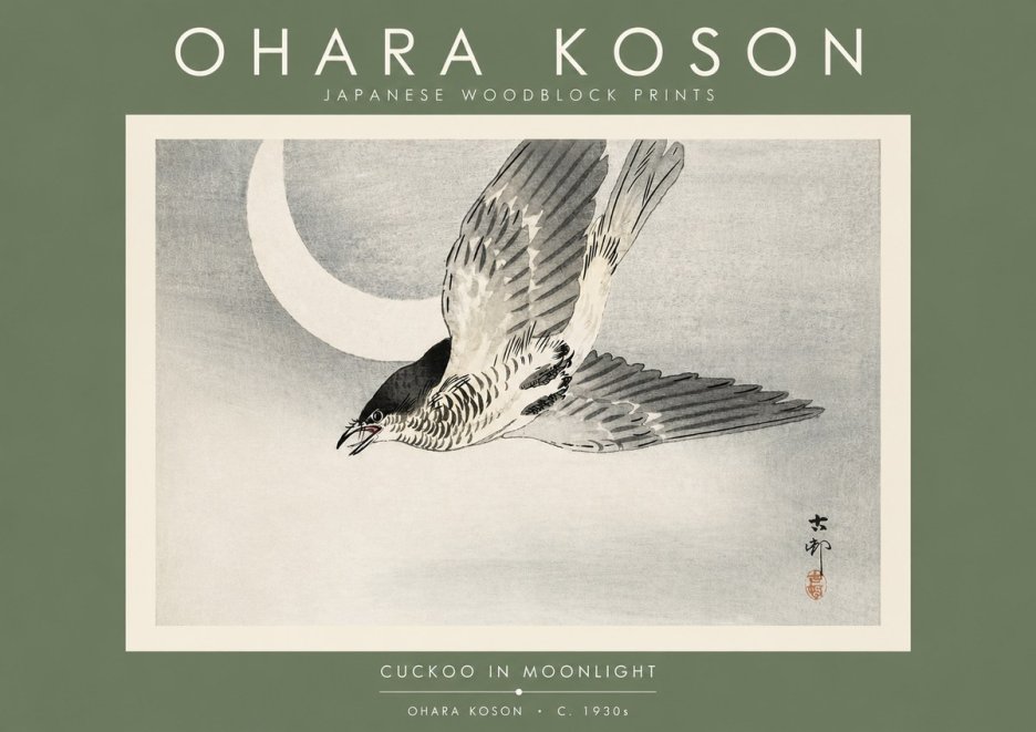 Ohara Koson Cuckoo in Moonlight No4 - Póster
