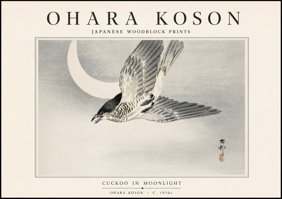 Ohara Koson Cuckoo in Moonlight No5 - Póster
