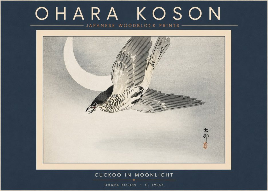 Ohara Koson Cuckoo in Moonlight No6 - Póster