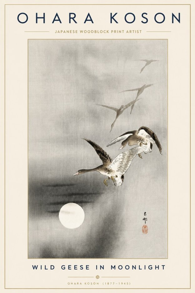 Ohara Koson Wild Geese in Moonlight II No3 - Póster