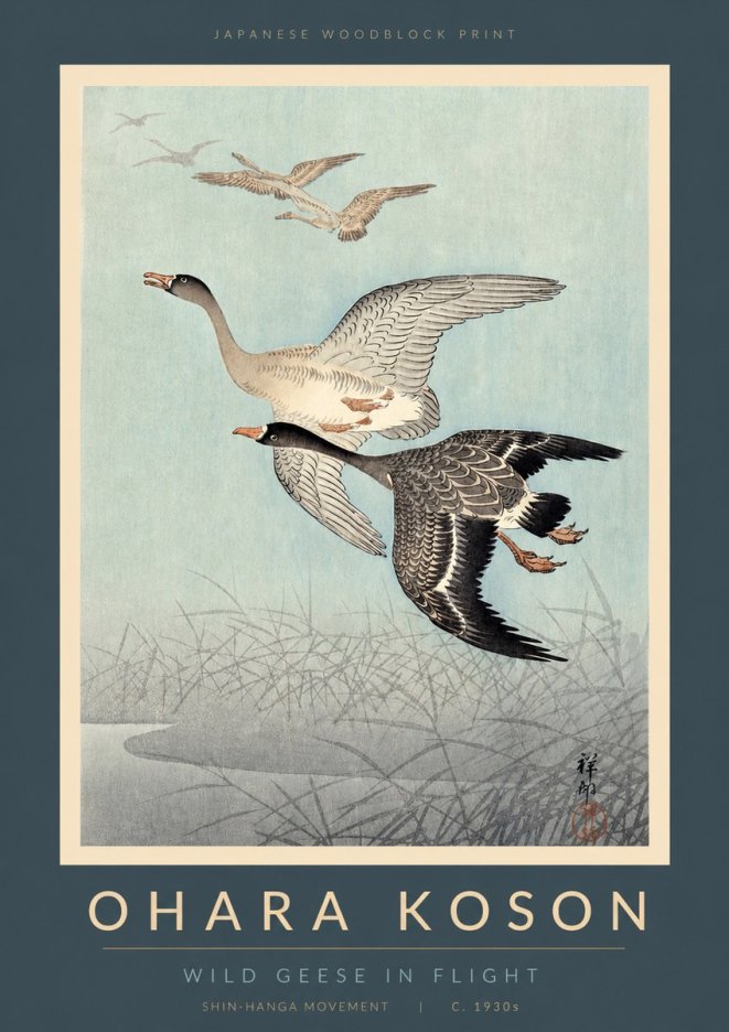 Ohara Koson Wild Geese in Flight II No2 - Póster