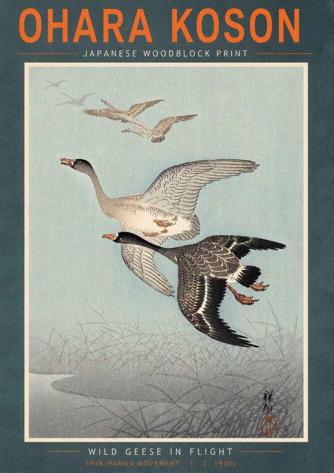 Ohara Koson Wild Geese in Flight II No5 - Póster