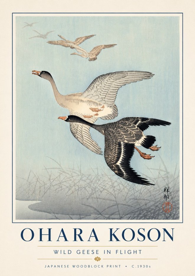 Ohara Koson Wild Geese in Flight II No6 - Póster