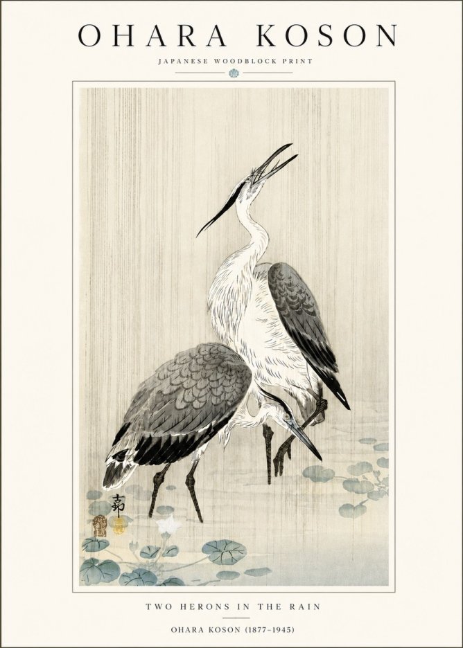 Ohara Koson Two Herons in the Rain No4 - Póster