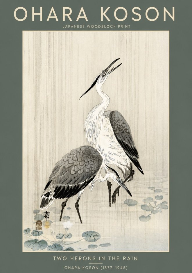 Ohara Koson Two Herons in the Rain No5 - Póster