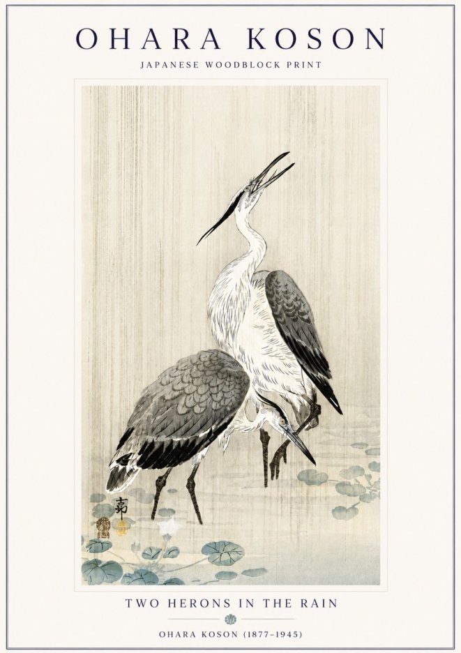 Ohara Koson Two Herons in the Rain No6 - Póster