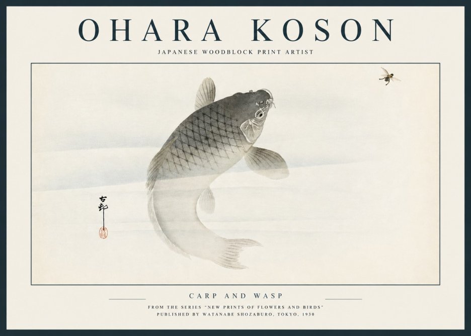 Ohara Koson Carp and Wasp No3 - Póster
