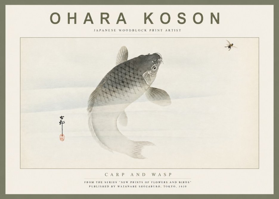 Ohara Koson Carp and Wasp No4 - Póster