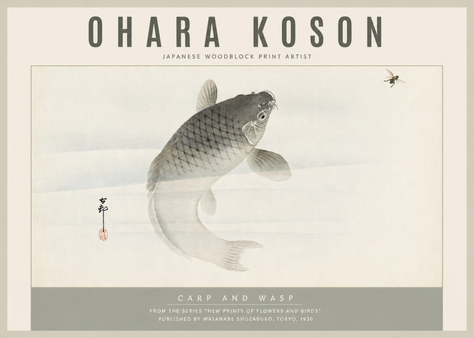 Ohara Koson Carp and Wasp No5 - Póster