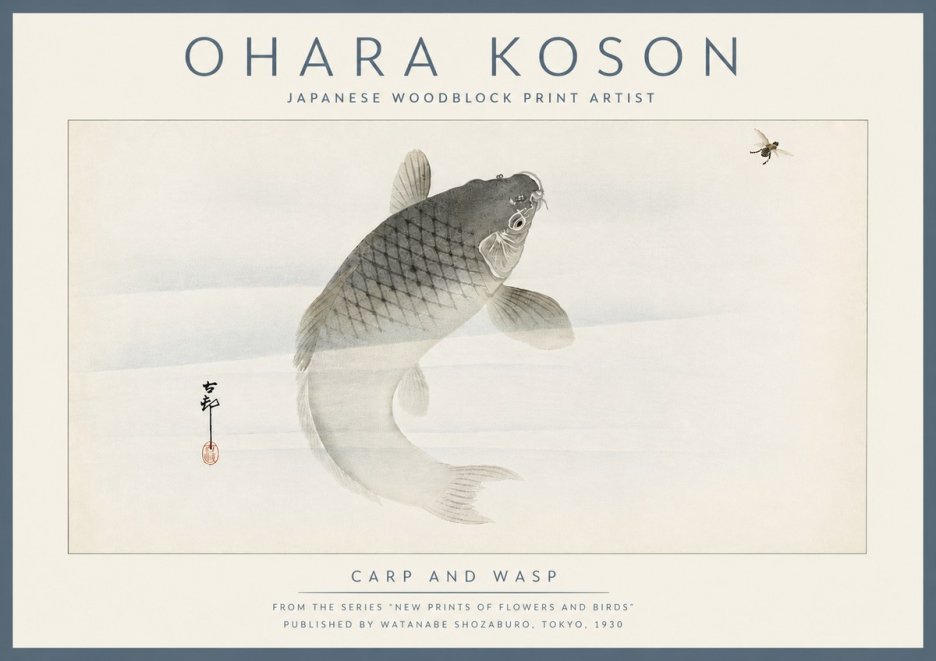 Ohara Koson Carp and Wasp No6 - Póster