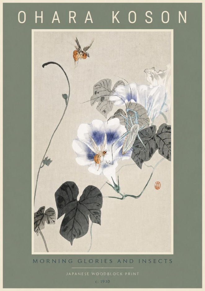 Ohara Koson Morning Glories and Insects No2 - Póster