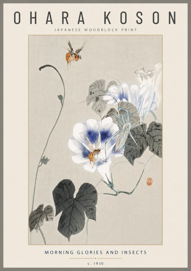 Ohara Koson Morning Glories and Insects No4 - Póster