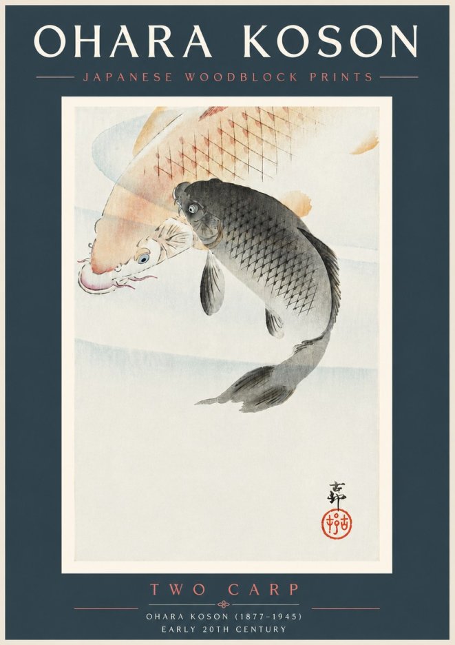 Ohara Koson Two Carp No5 - Póster