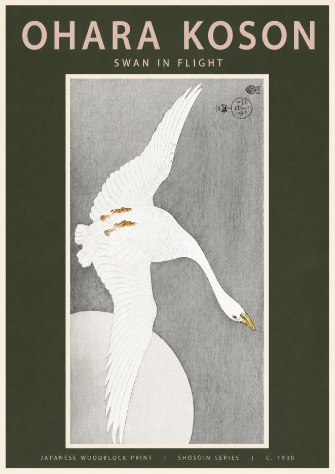 Ohara Koson Swan in Flight No2 - Póster