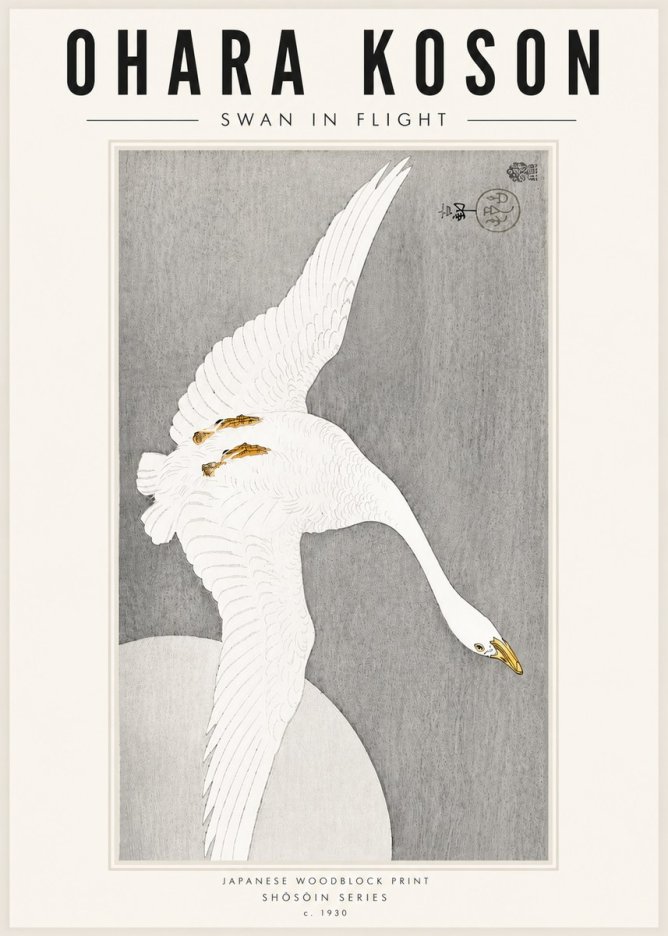 Ohara Koson Swan in Flight No5 - Póster