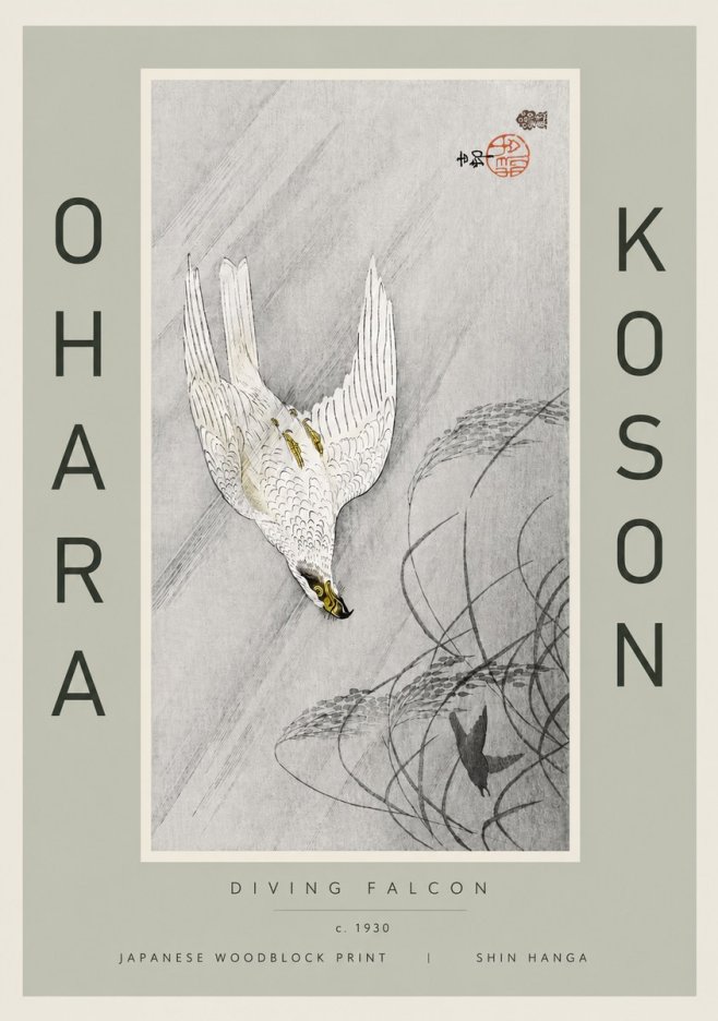 Ohara Koson Diving Falcon No6 - Póster
