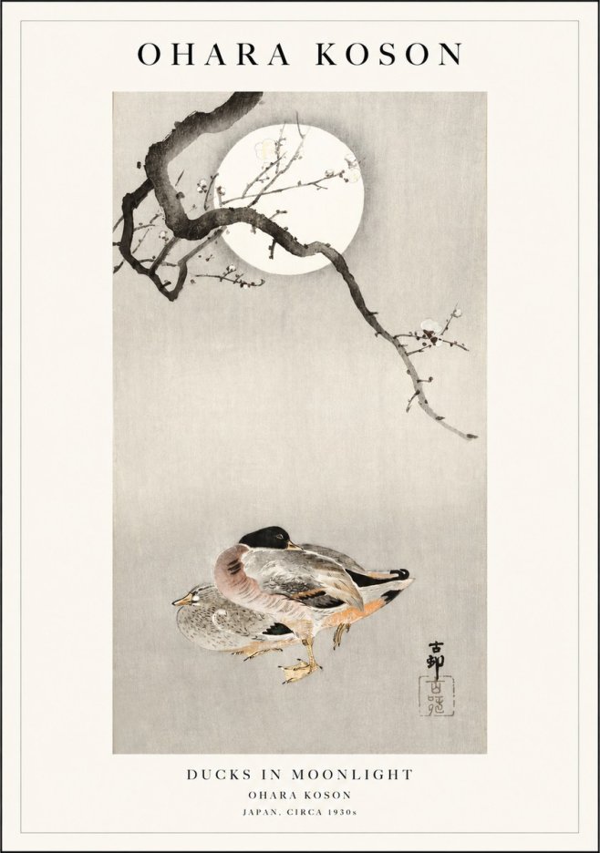 Ohara Koson Ducks in Moonlight No1 - Póster