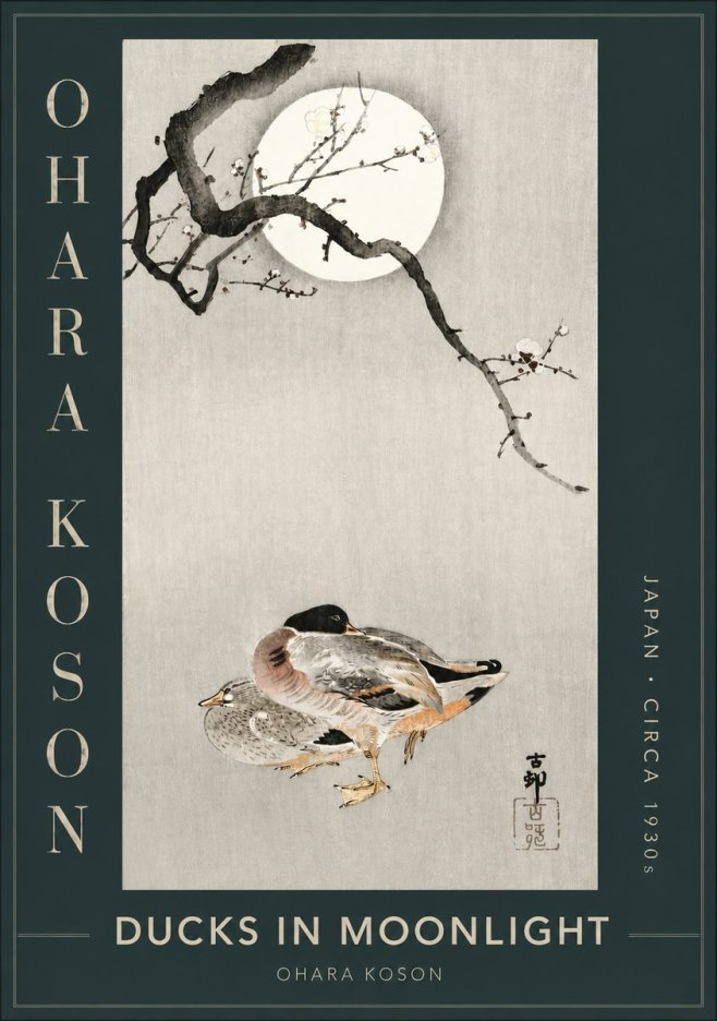 Ohara Koson Ducks in Moonlight No2 - Póster