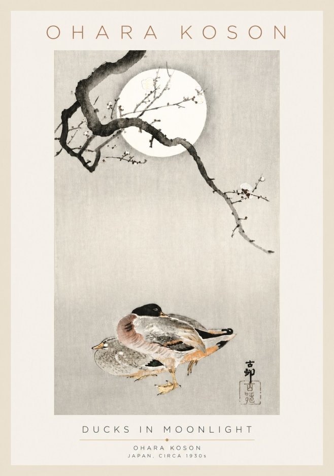 Ohara Koson Ducks in Moonlight No3 - Póster