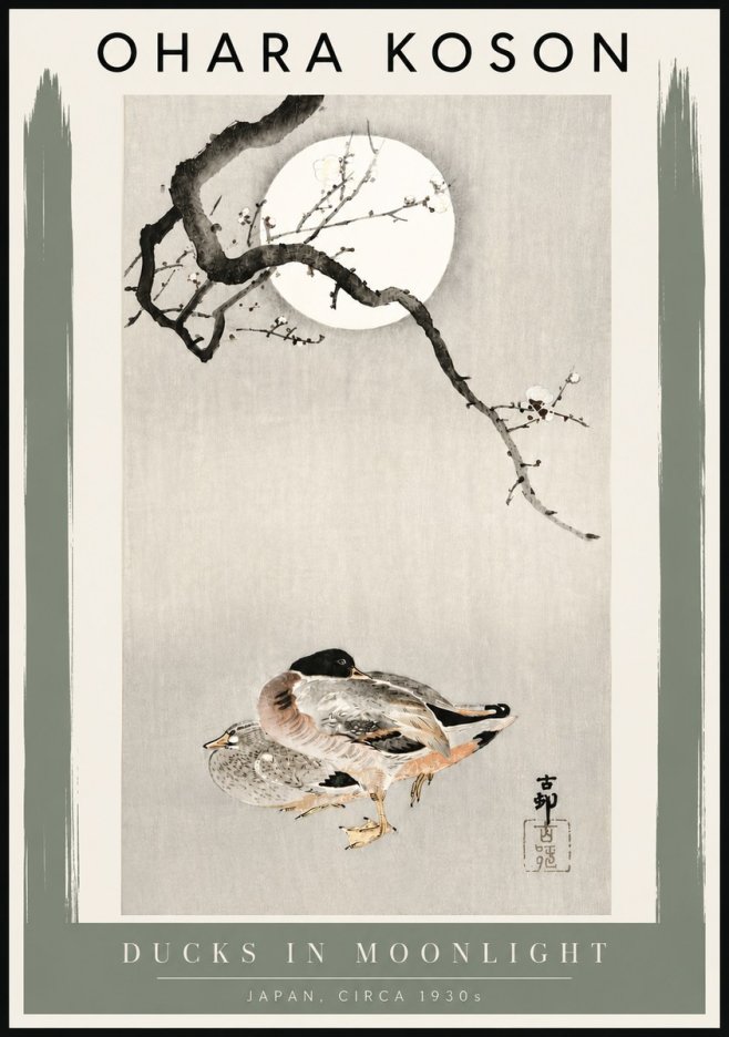 Ohara Koson Ducks in Moonlight No4 - Póster