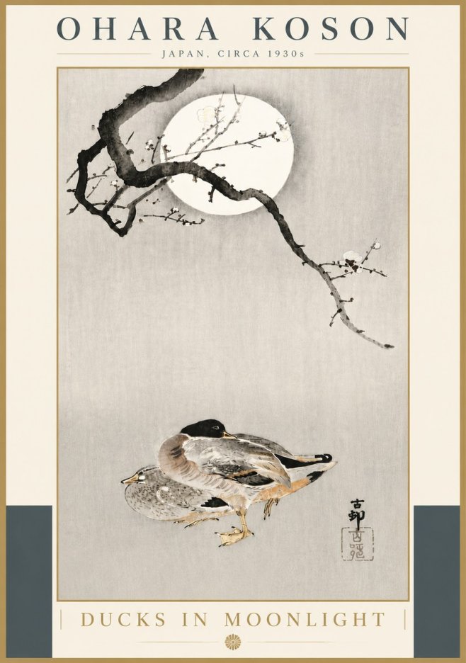 Ohara Koson Ducks in Moonlight No5 - Póster
