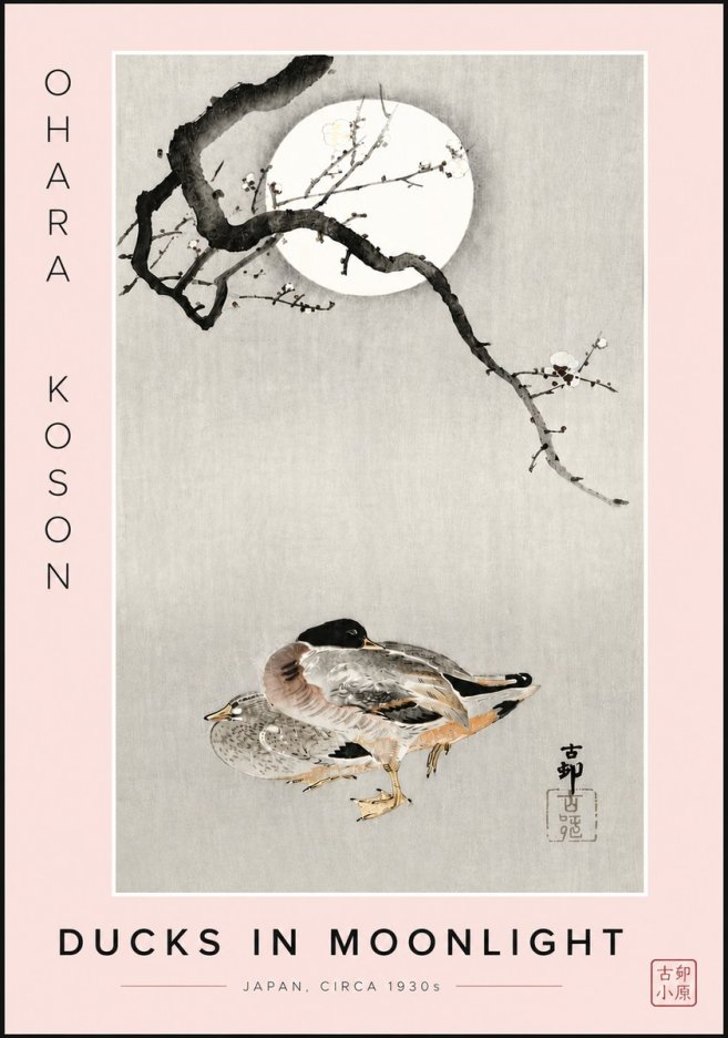 Ohara Koson Ducks in Moonlight No6 - Póster