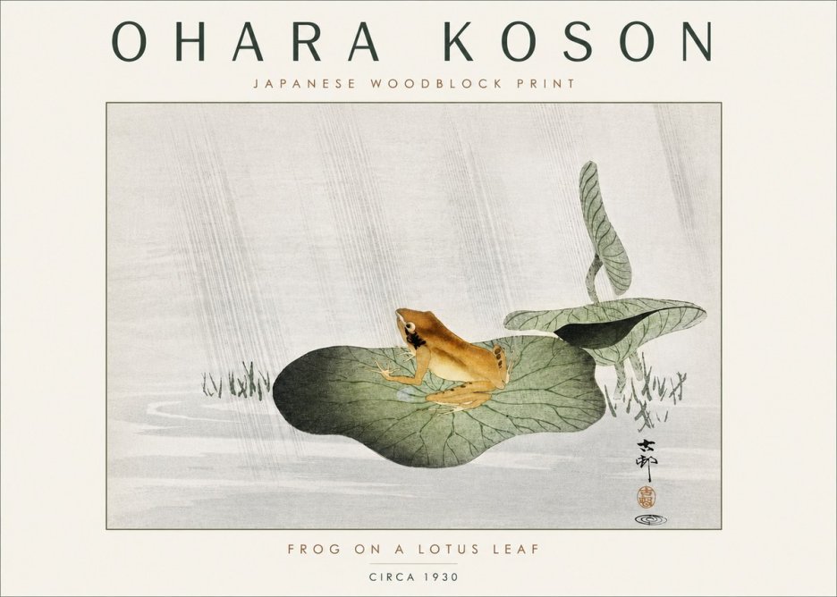 Ohara Koson Frog on a Lotus Leaf No4 - Póster
