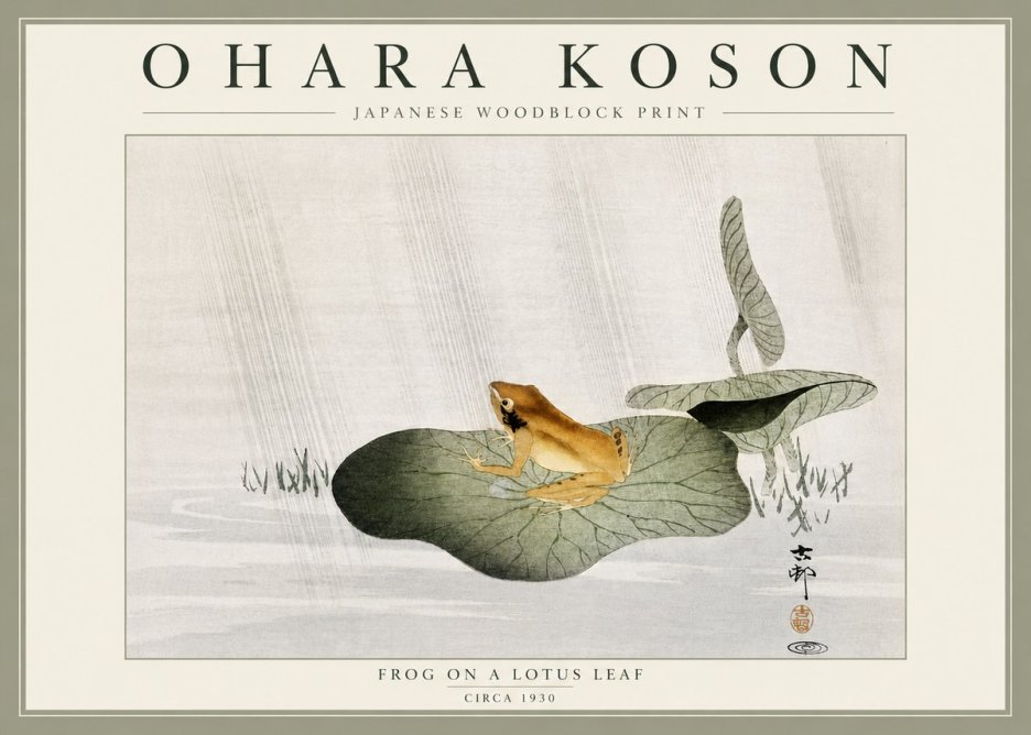 Ohara Koson Frog on a Lotus Leaf No6 - Póster