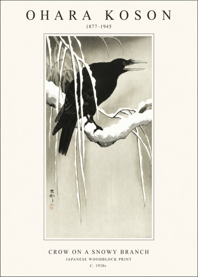 Ohara Koson Crow on a Snowy Branch III No1 - Póster